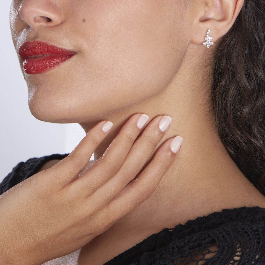 Boucles D'oreilles Puces Argent Blanc Florencio Oxydes De Zirconium - Boucles d'oreilles fantaisie Femme | Histoire d’Or