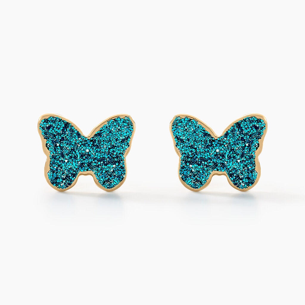 Boucles D'oreilles Puces Solena Papillon Or Jaune - Clous d'oreilles Enfant | Histoire d&rsquo;Or