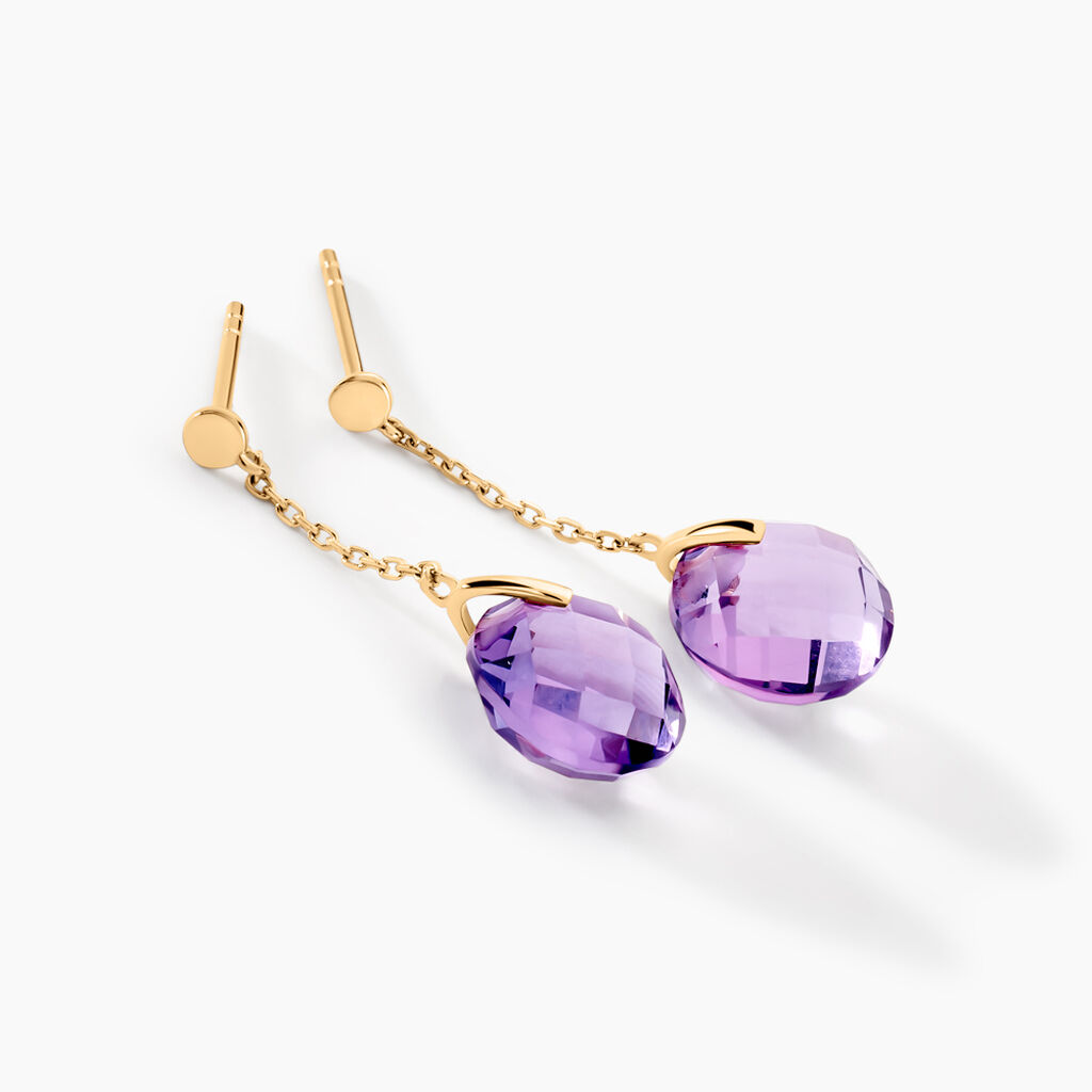 Boucles D'oreilles Pendantes Ludmille Or Jaune Amethyste - Boucles d'oreilles pendantes Femme | Histoire d&rsquo;Or