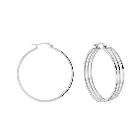 Créoles Adel Acier Blanc - Boucles d'oreilles créoles Femme | Histoire d’Or