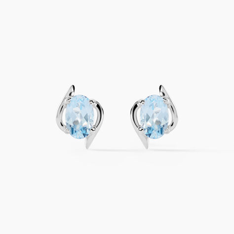 Boucles D'oreilles Puces Vrille Ovale Or Blanc Topaze - Clous d'oreilles Femme | Histoire d&rsquo;Or