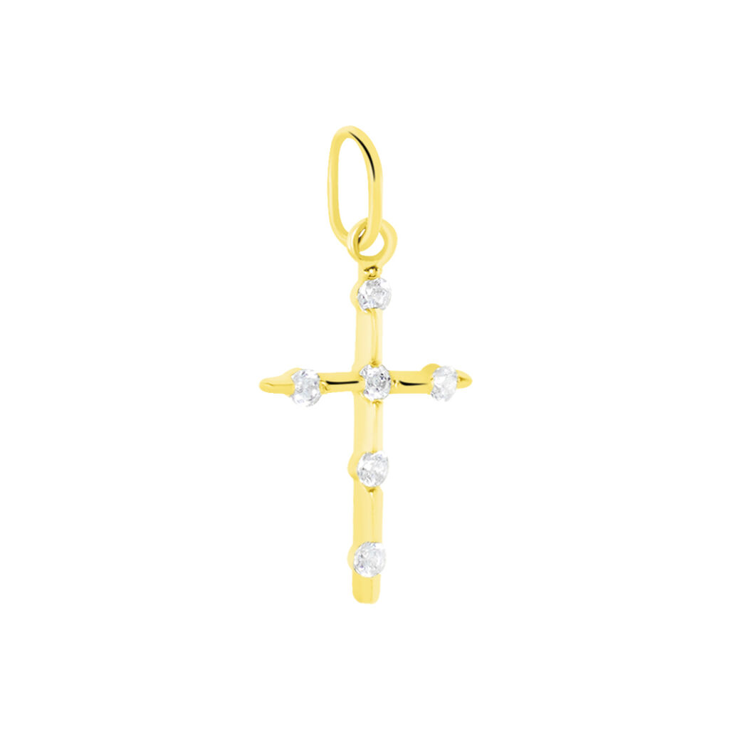 Pendentif Canice Croix Or Jaune Oxyde De Zirconium - Pendentifs Communion Famille | Histoire d’Or