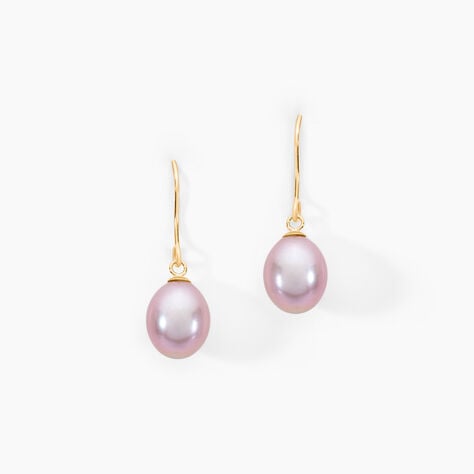 Boucles D'oreilles Pendantes Rose Or Jaune Perle De Culture - Boucles d'oreilles pendantes Femme | Histoire d&rsquo;Or