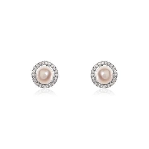 Boucles D'oreilles Puces Mathie Argent Blanc Perle De Culture Et Oxyde - Boucles d'oreilles fantaisie Femme | Histoire d’Or