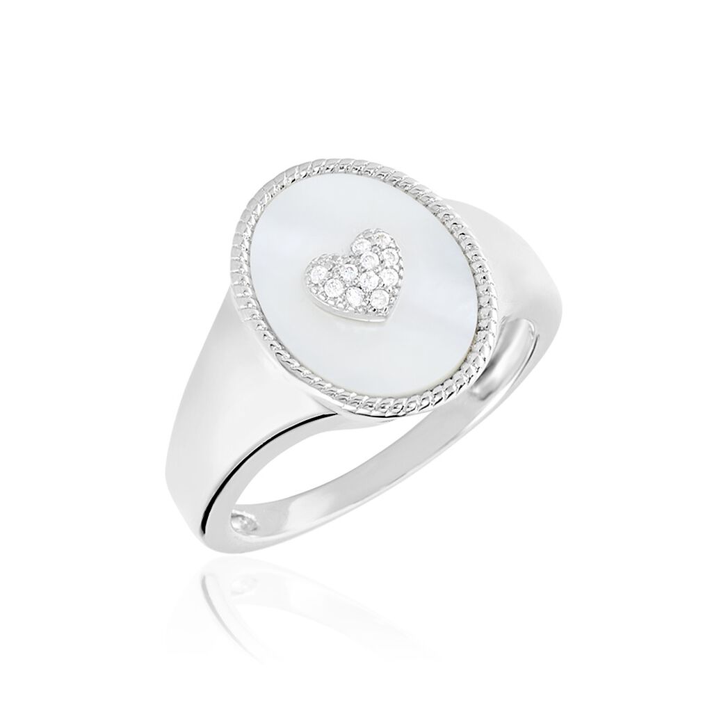 Chevalière Aracely Argent Blanc Nacre Oxyde De Zirconium - Chevalières Femme | Histoire d’Or