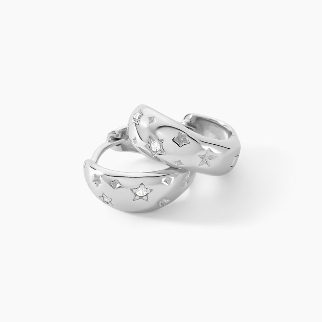 Cr&eacute;oles Astre Precieux Argent Blanc Oxyde De Zirconium - Boucles d'oreilles cr&eacute;oles Femme | Histoire d&rsquo;Or