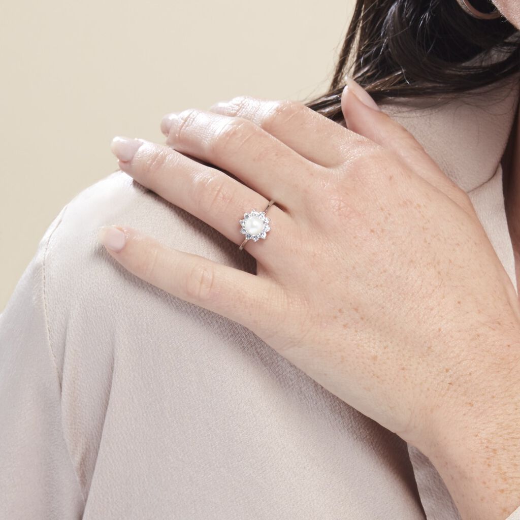Bague Argent Blanc Cheri Perle De Culture Oxydes De Zirconium - Bagues avec pierre Femme | Histoire d’Or