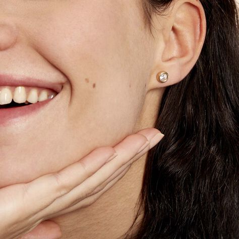 Boucles D'oreilles Puces Eden Serti Pneu Or Jaune Oxyde De Zirconium - Clous d'oreilles Femme | Histoire d’Or