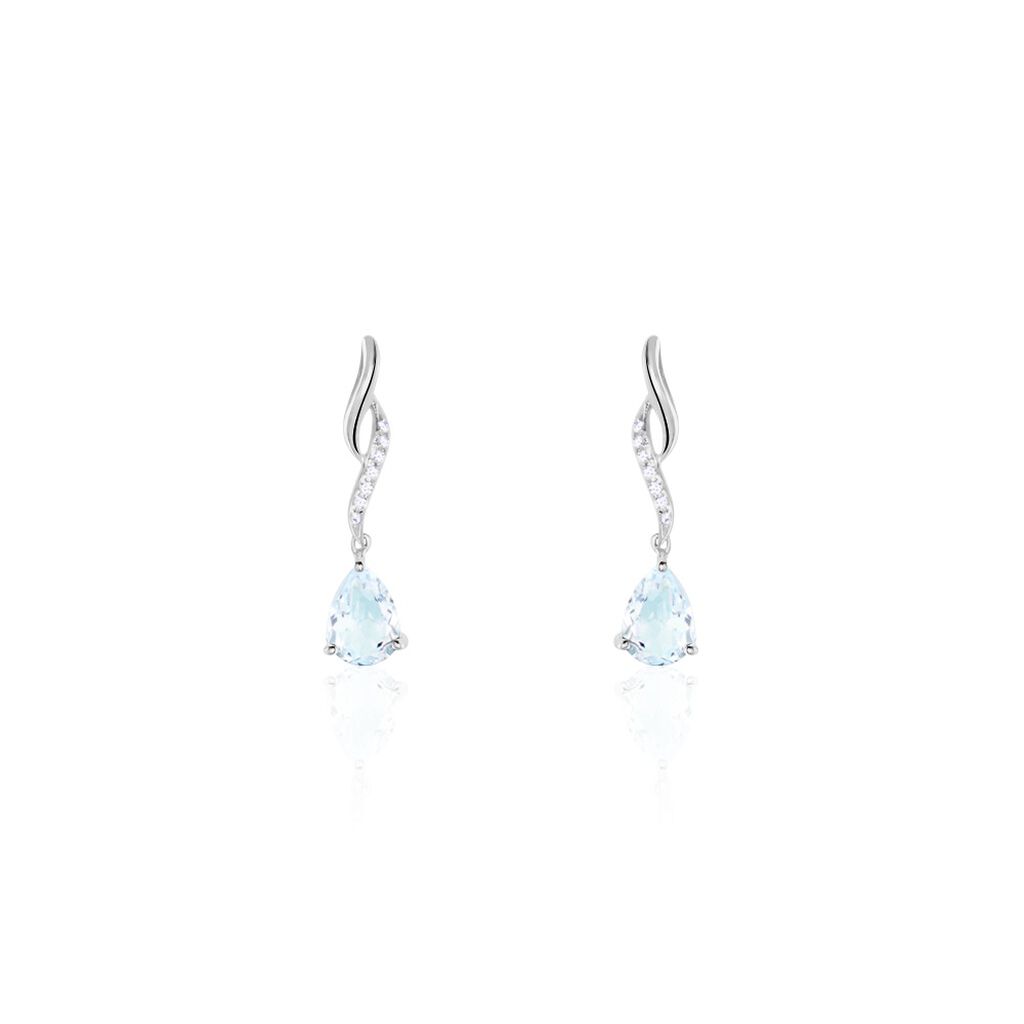 Boucles D’oreilles Pendantes Assaf Or Blanc Topaze Et Oxyde