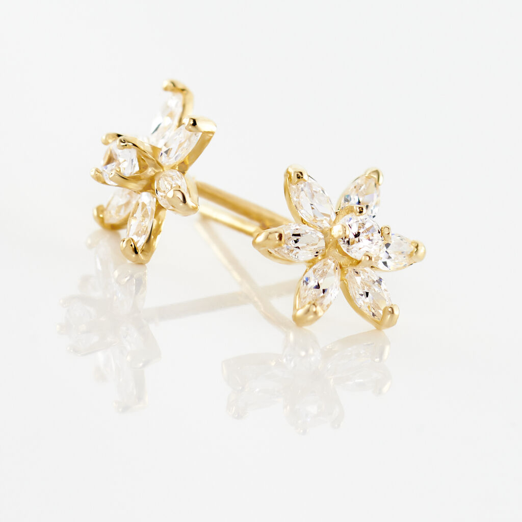 Boucles D'oreilles Puces Eleanor Fleur Or Jaune Oxyde De Zirconium - Clous d'oreilles Femme | Histoire d’Or