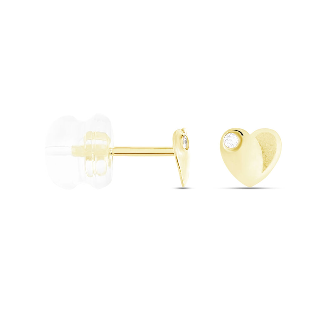 Boucles D'oreilles Puces Daria Coeur Plein Or Jaune Oxyde De Zirconium - Clous d'oreilles Famille | Histoire d’Or