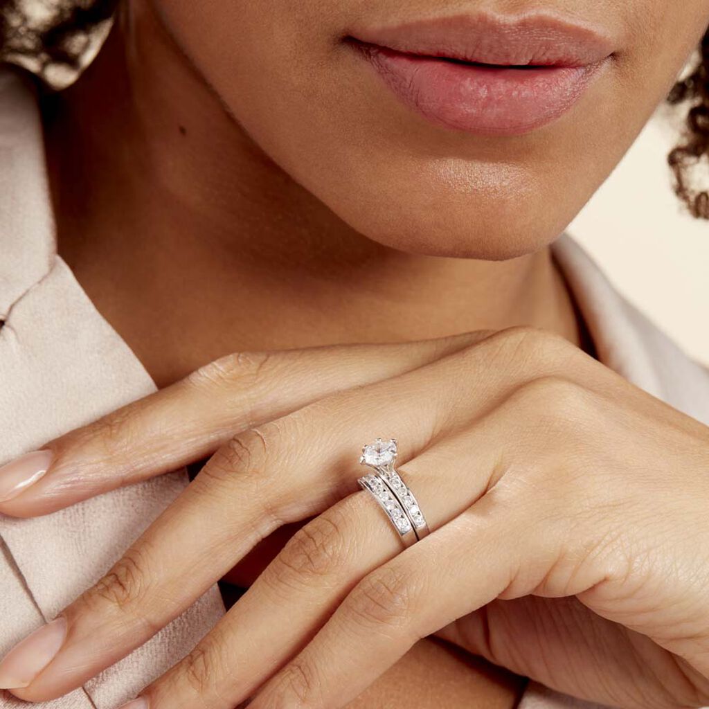 Bague Double Jeu Argent Blanc Oxyde De Zirconium - Bagues solitaires Femme | Histoire d’Or