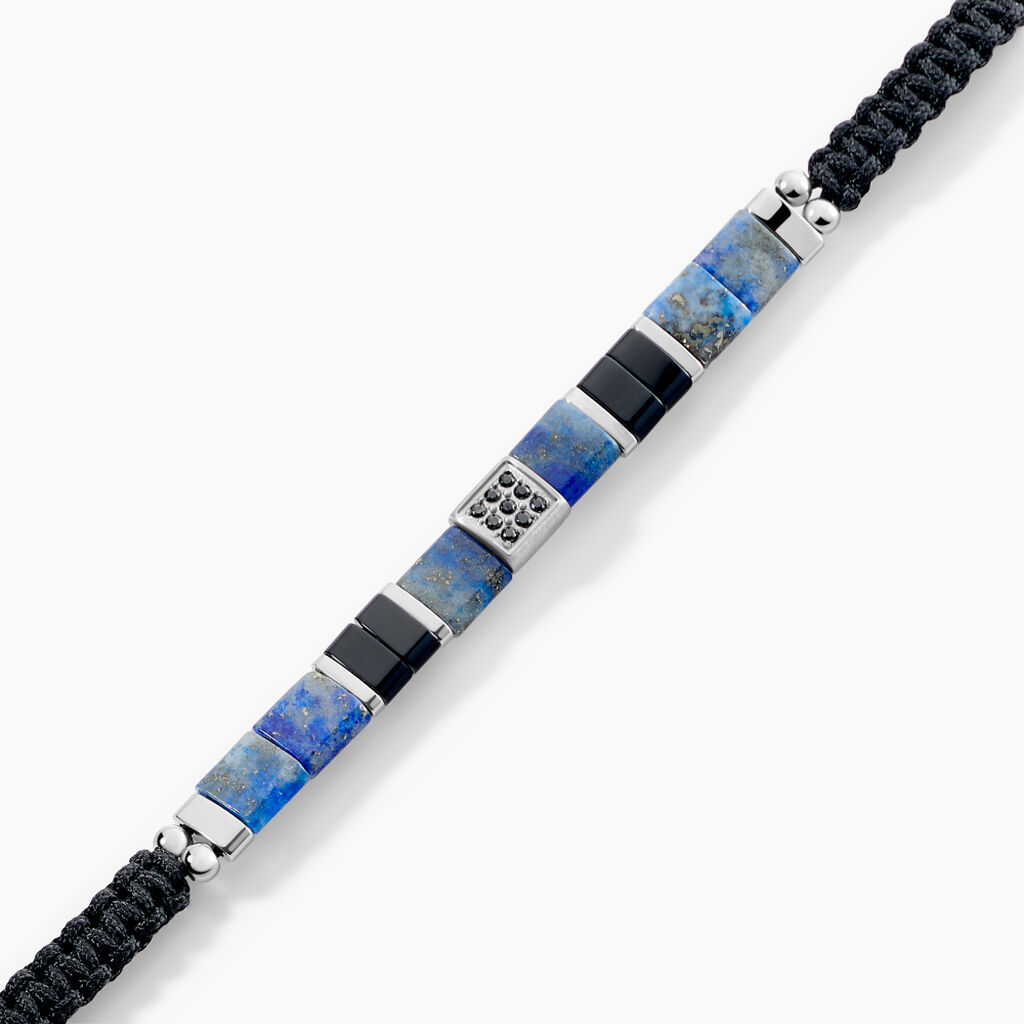 Bracelet Jourdan Jahan Acier Argenté Lapis Lazuli Agate - Nouveautés bijoux Homme | Histoire d’Or