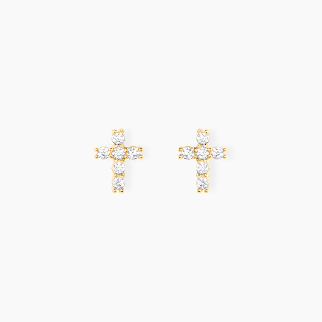 Boucles D'oreilles Puces Luna Or Jaune Oxyde De Zirconium - Clous d'oreilles Femme | Histoire d&rsquo;Or