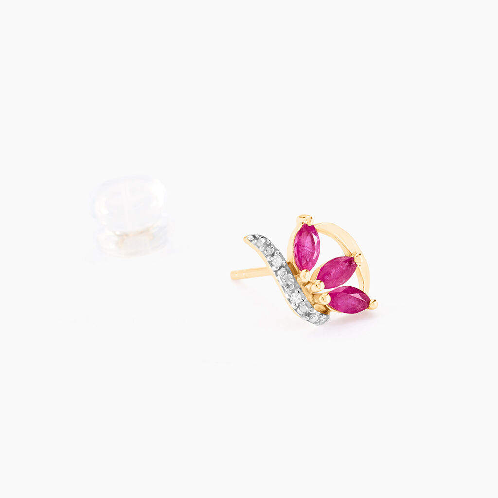 Boucles D'oreilles Puces Petale Or Bicolore Rubis Et Diamant - Clous d'oreilles Femme | Histoire d’Or