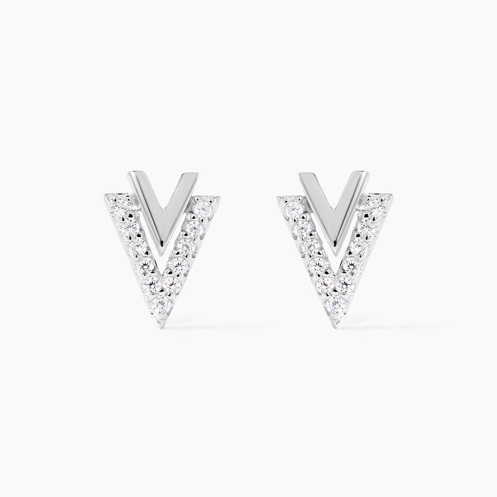 Boucles D'oreilles Puces Guenolee Argent Blanc Oxyde De Zirconium - Boucles d'oreilles fantaisie Femme | Histoire d&rsquo;Or