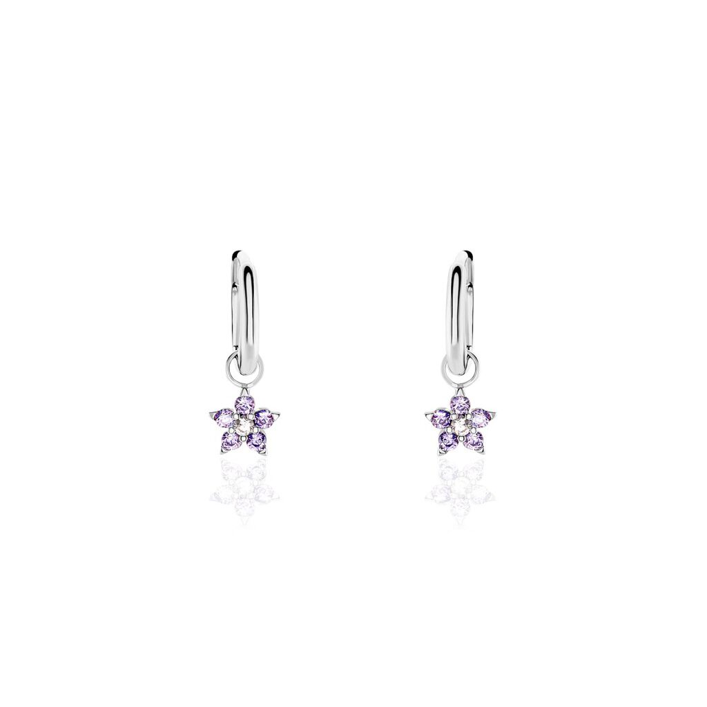 Créoles Purple Bloom Argent Blanc Oxyde De Zirconium - Boucles d'oreilles créoles Femme | Histoire d’Or