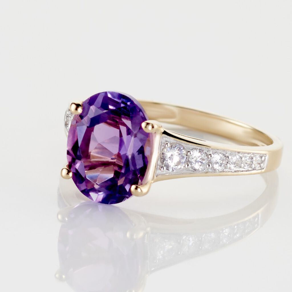 Bague Or Jaune Marie-camille Am&eacute;thyste Oxydes De Zirconium - Bagues solitaires Femme | Histoire d&rsquo;Or