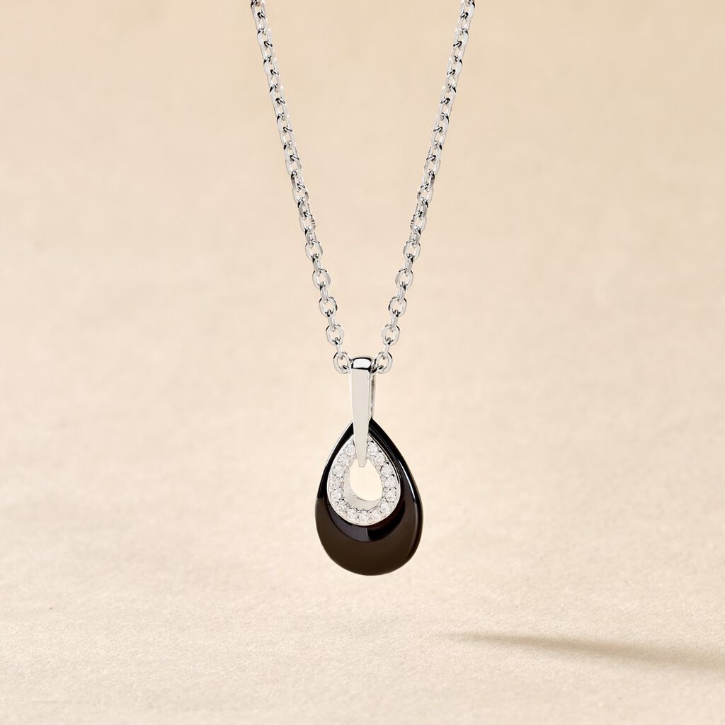 Collier H&eacute;l&eacute;ane Argent Blanc C&eacute;ramique Et Oxyde De Zirconium - Colliers fantaisie Femme | Histoire d&rsquo;Or