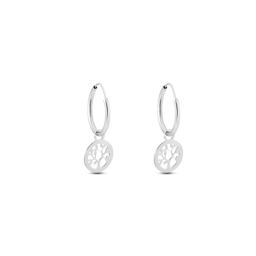 Créoles Isabel Argent Blanc - Boucles d'Oreilles Arbre de vie Femme | Histoire d’Or