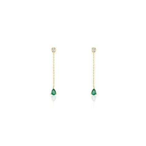 Boucles D'oreilles Pendantes Gracilia Or Jaune Emeraude Diamant - Boucles d'oreilles pendantes Femme | Histoire d&rsquo;Or