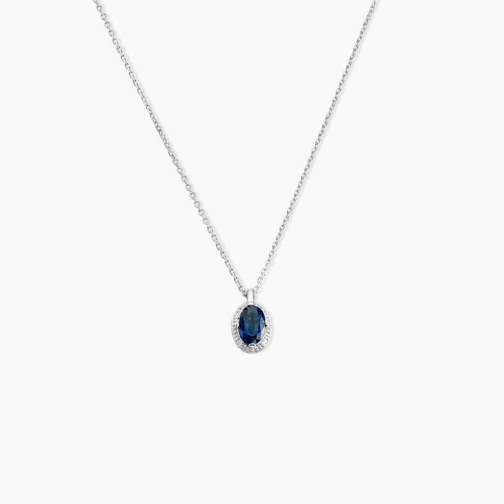 Collier Kriska Or Blanc Saphir Et Diamant