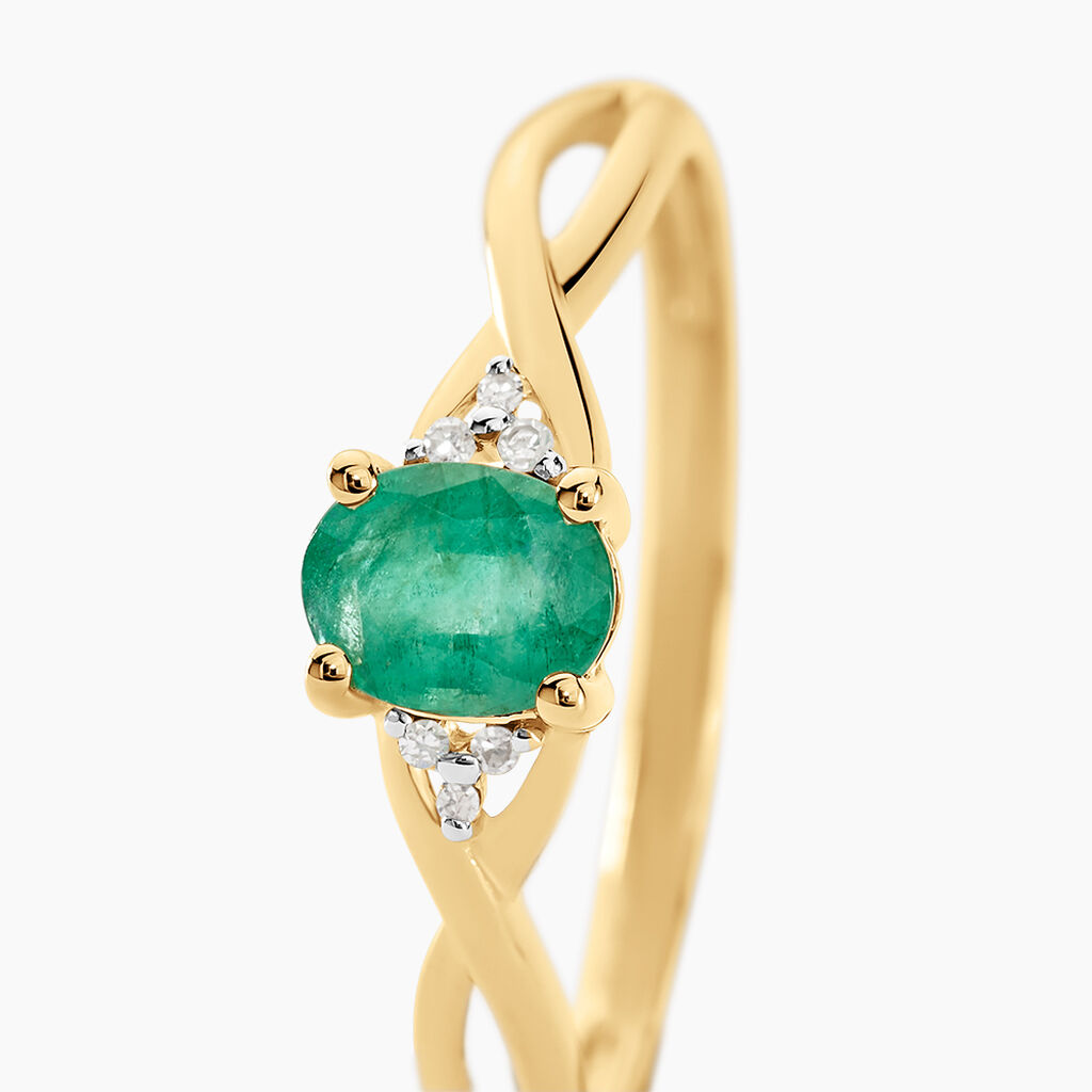 Bague Or Jaune Cassie Emeraude Et Diamant - Bagues solitaires Femme | Histoire d’Or