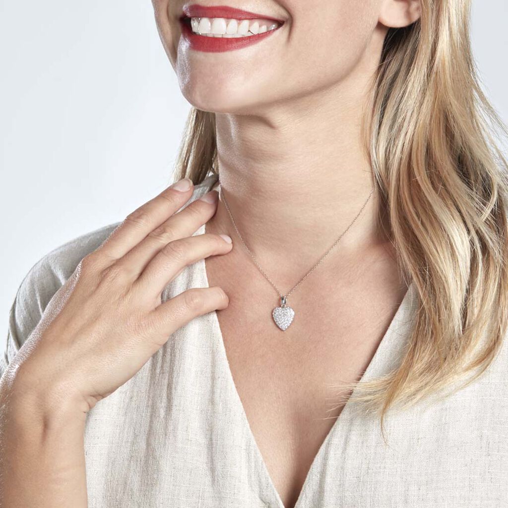 Pendentif Amelot Argent Blanc Oxyde De Zirconium - Pendentifs Coeur Femme | Histoire d’Or