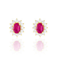Boucles D'oreilles Or Jaune Rubis Diamants