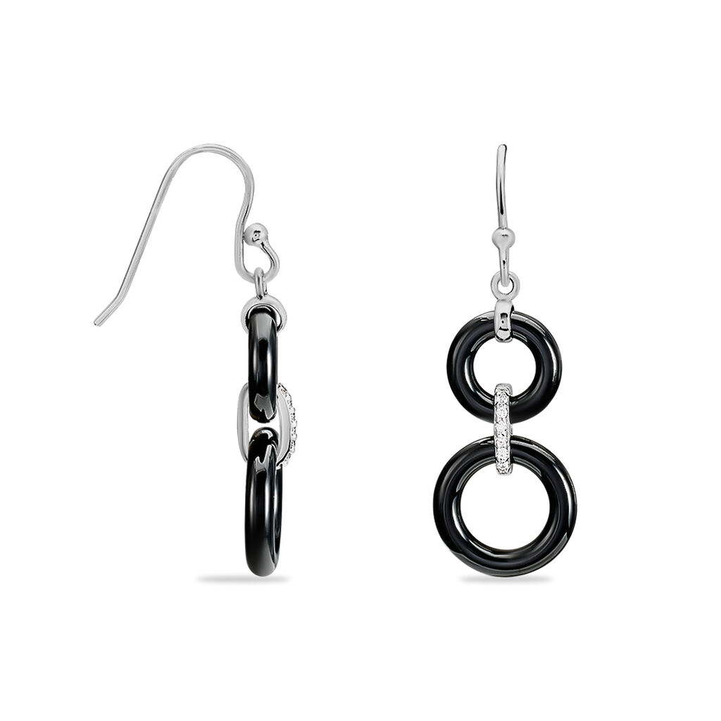 Boucles D'oreilles Pendantes Narcissa Argent Blanc Céramique Et Oxyde - Boucles d'oreilles fantaisie Femme | Histoire d’Or