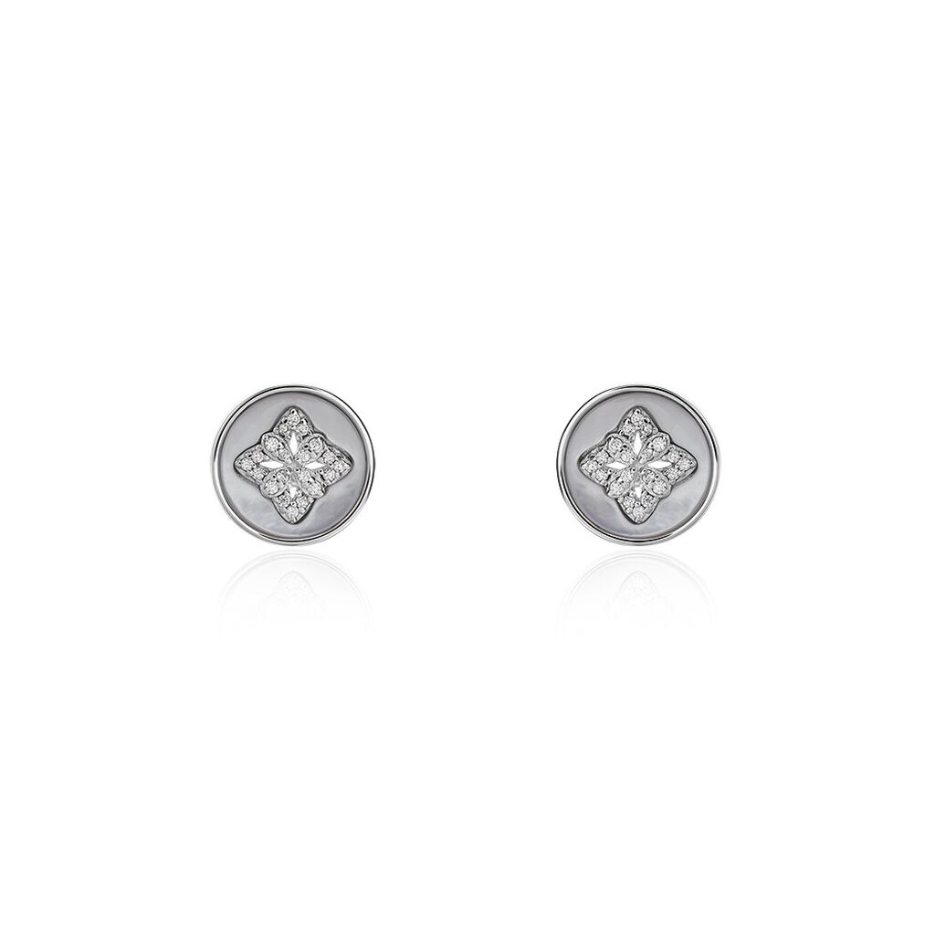 Boucles D'oreilles Puces Alexine Argent Blanc Oxyde De Zirconium - Boucles d'oreilles fantaisie Femme | Histoire d&rsquo;Or