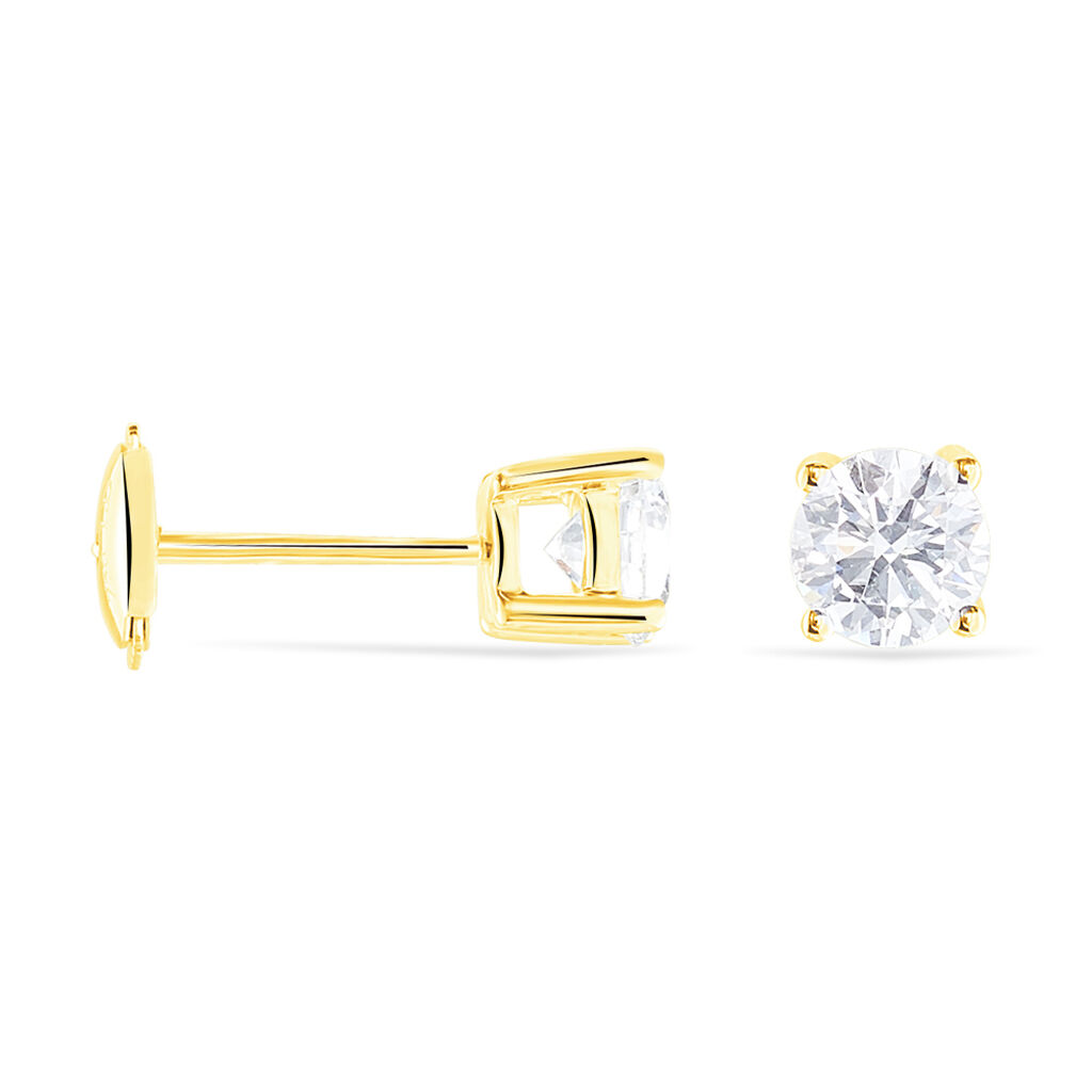 Boucles D'oreilles Puces 4 Griffes Or Jaune Diamant Synthetique - Clous d'oreilles Femme | Histoire d’Or
