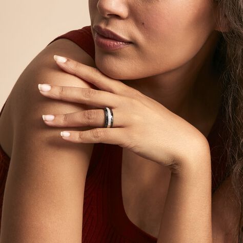 Bague Ceramik Design Argent Blanc Oxyde De Zirconium Et Céramique - Bagues avec pierre Femme | Histoire d’Or