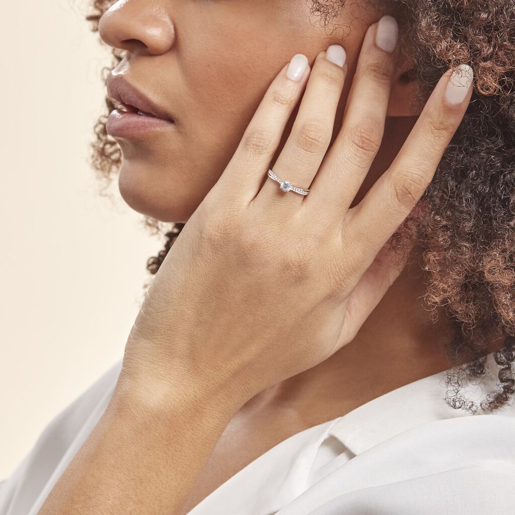 Bague Solitaire Kanel Or Blanc Oxyde De Zirconium - Bagues solitaires Femme | Histoire d’Or