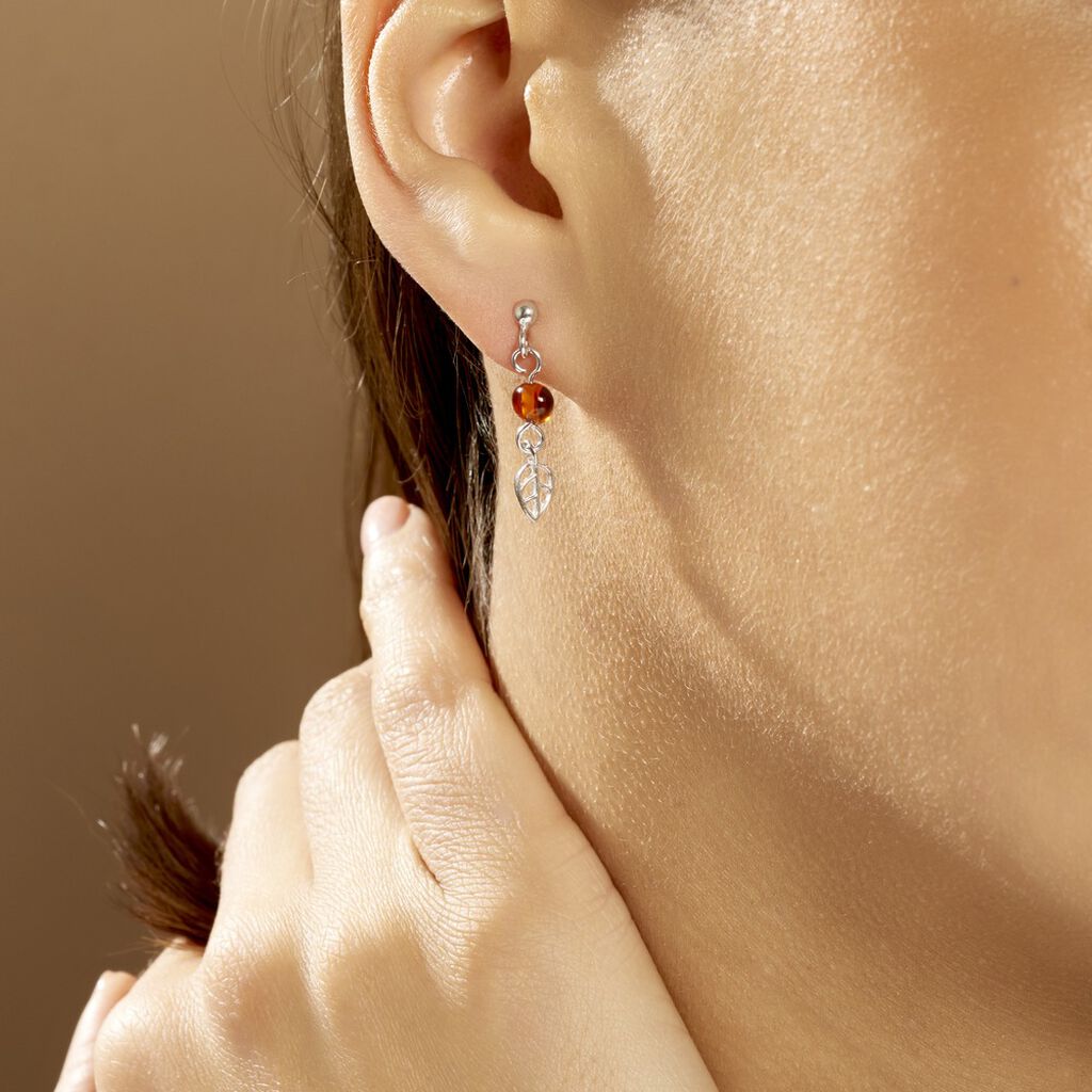 Boucles D'oreilles Pendantes Nolana Argent Blanc Ambre - Boucles d'oreilles fantaisie Femme | Histoire d’Or