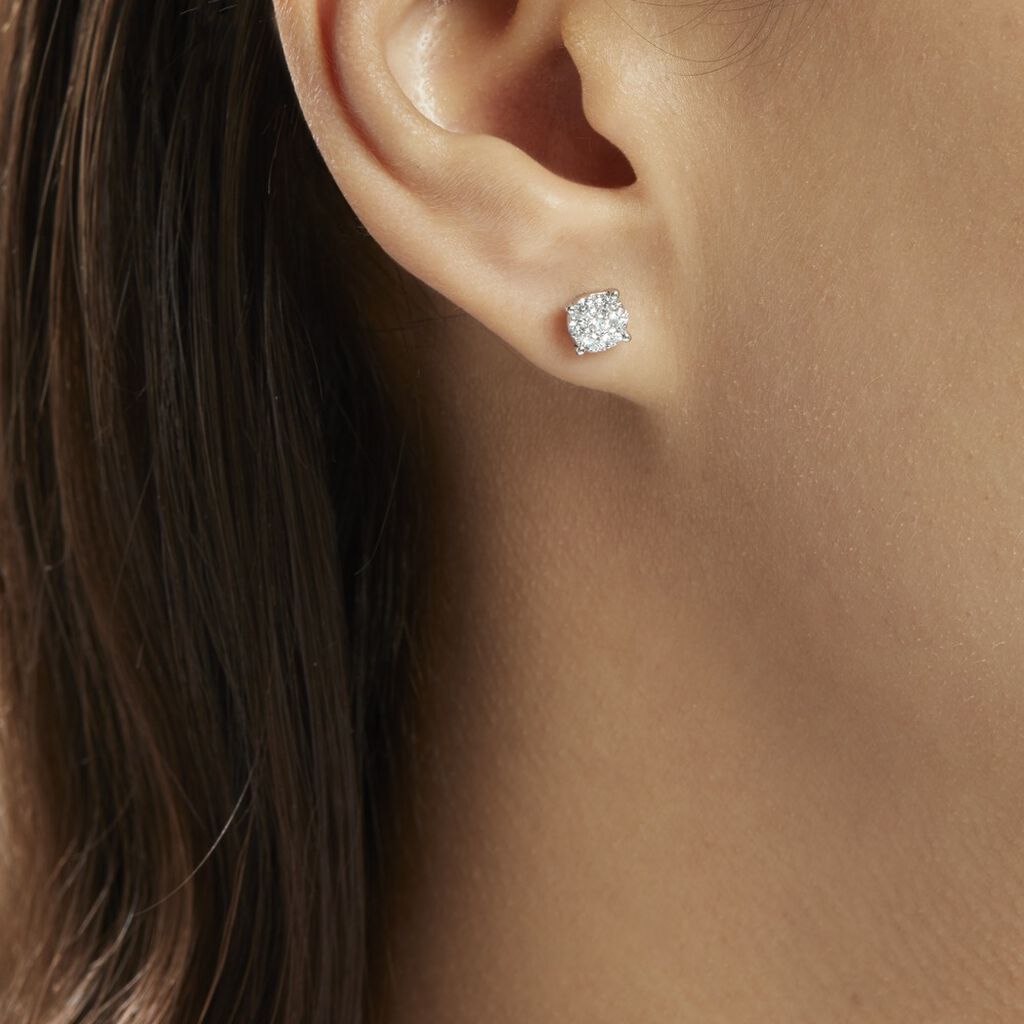 Boucles D'oreilles Puces Charlene Or Blanc Diamant Synthetique - Clous d'oreilles Femme | Histoire d’Or