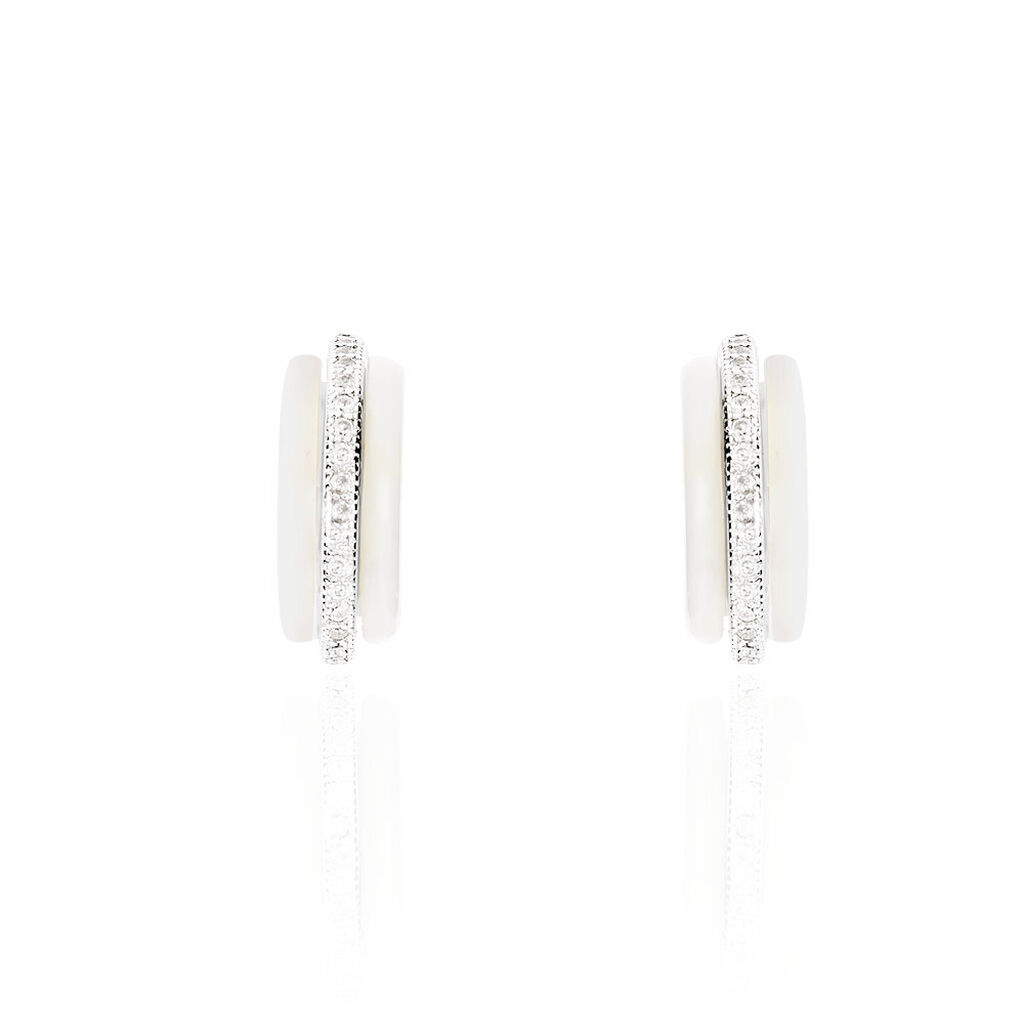 Cr&eacute;oles Noci Argent Blanc C&eacute;ramique Et Oxyde De Zirconium - Boucles d'oreilles cr&eacute;oles Femme | Histoire d&rsquo;Or