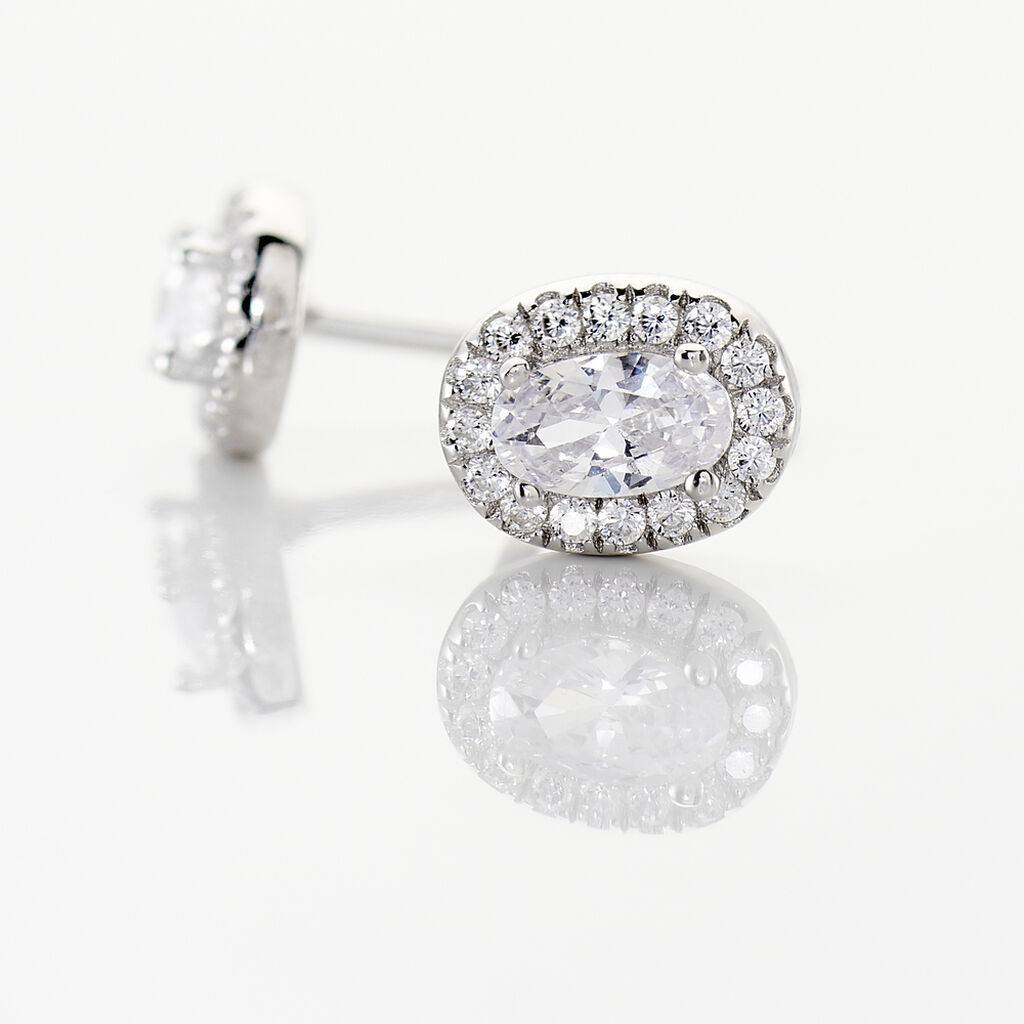 Boucles D'oreilles Puces Albertina Argent Blanc Oxyde De Zirconium - Boucles d'oreilles fantaisie Femme | Histoire d&rsquo;Or