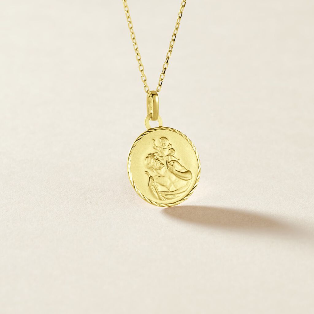 Medaille bébé Mon Premier Bijou Médaille Saint Christophe ronde - Or jaune  9ct sur