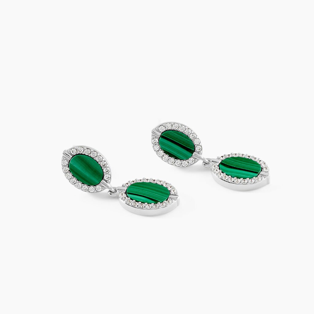 Boucles D'Oreilles Pendantes Margot Argent Blanc Malachite Oxyde De Zirconium - Boucles d'oreilles pendantes Femme | Histoire d&rsquo;Or