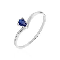 Bague Solitaire Goutte Or Blanc Saphir