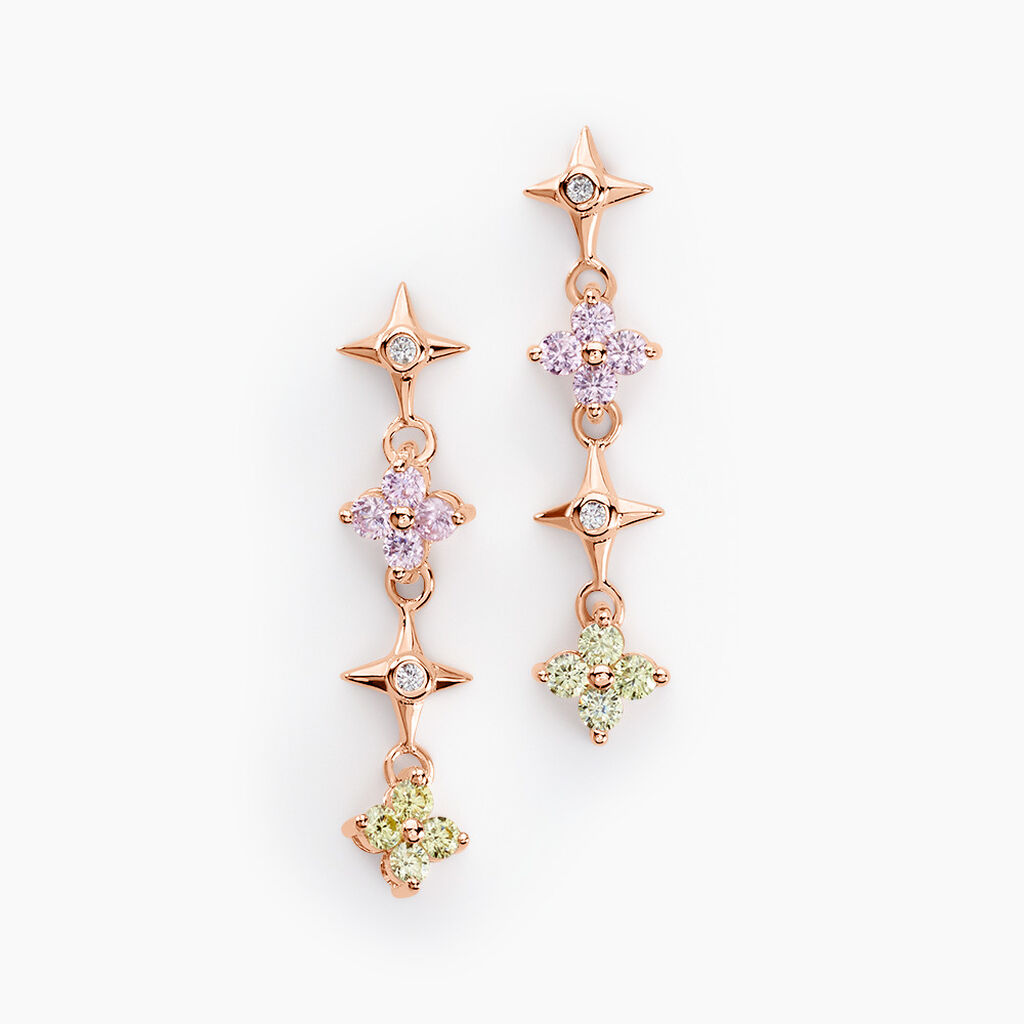 Boucles D'oreilles Pendantes Nimbe Argent Rose Oxyde De Zirconium - Boucles d'oreilles fantaisie Femme | Histoire d’Or