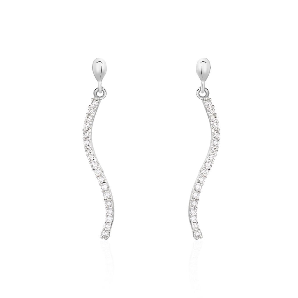 Boucles D'oreilles Pendantes Torsade Or Blanc Oxyde De Zirconium - Boucles d'oreilles pendantes Femme | Histoire d&rsquo;Or