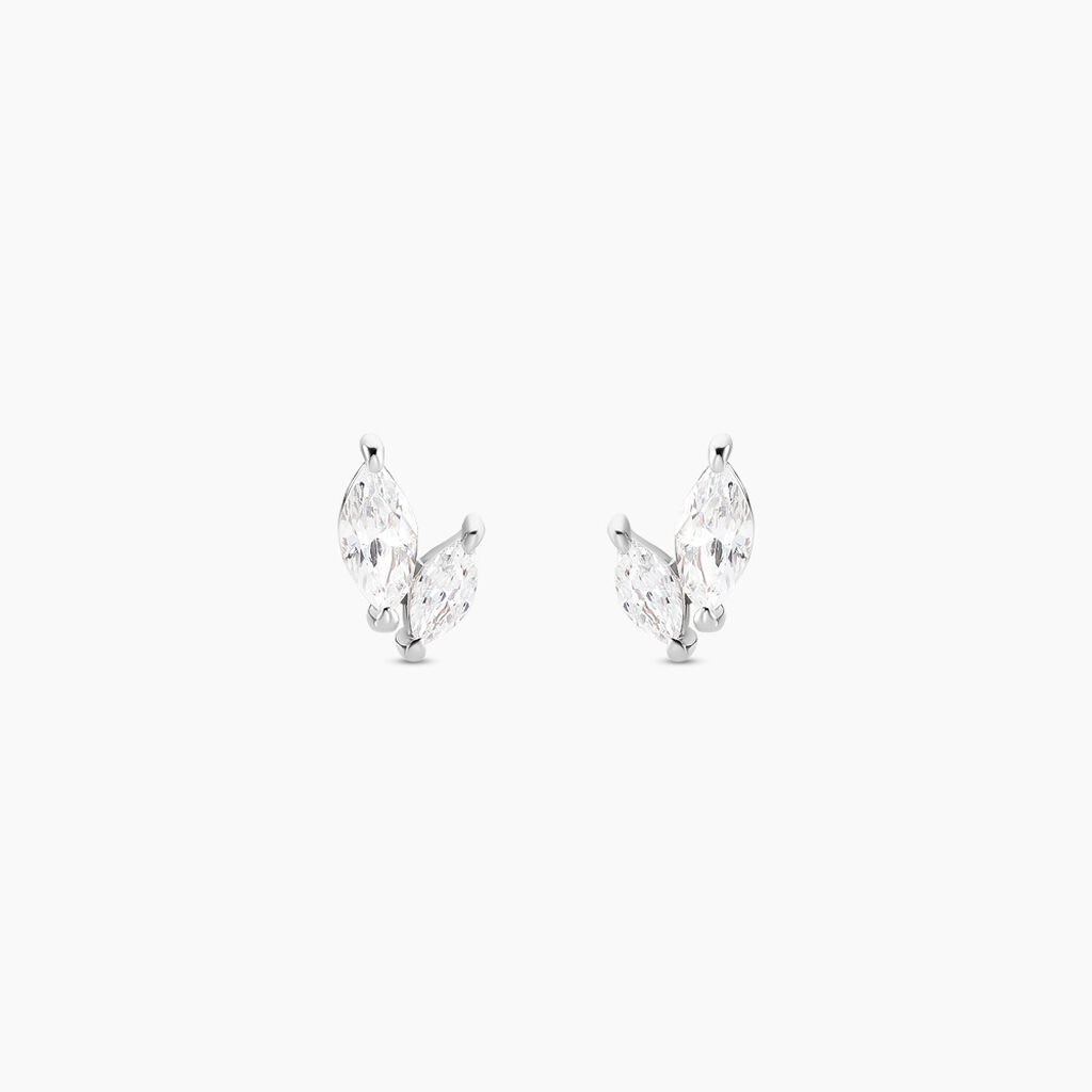 Boucles D'oreilles Puces Navette Argent Blanc Oxyde De Zirconium - Boucles d'oreilles fantaisie Femme | Histoire d’Or