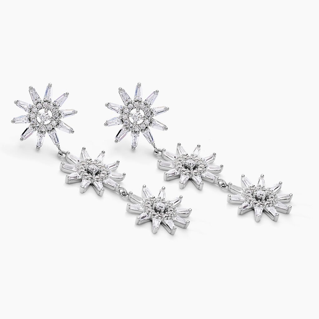 Boucles D'oreilles Pendantes Daisy Argent Blanc Oxyde De Zirconium - Boucles d'oreilles pendantes Femme | Histoire d’Or