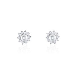 Boucles D'oreilles Puces Argent Blanc Cheri Perle De Culture Oxydes - Boucles d'oreilles fantaisie Femme | Histoire d’Or