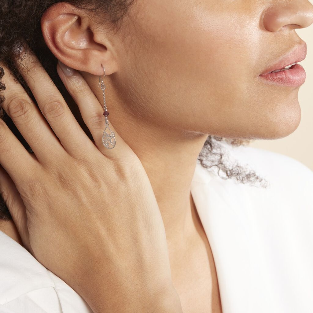 Boucles D'oreilles Pendantes Oumoul Argent Blanc Pierre De Synthese - Boucles d'oreilles fantaisie Femme | Histoire d’Or