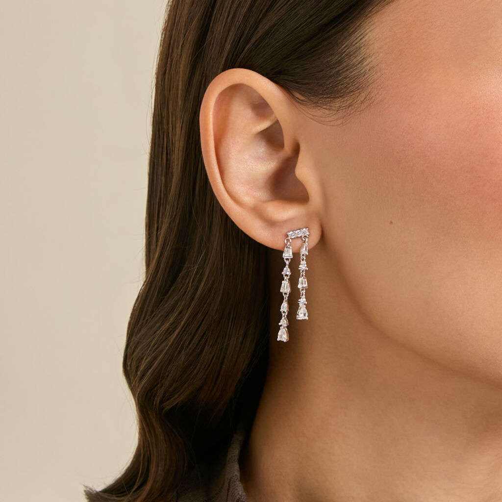Boucles D'Oreilles Pendantes Eclat D'Aurore Argent Blanc Oxyde De Zirconium - Boucles d'oreilles empierr&eacute;es Femme | Histoire d&rsquo;Or