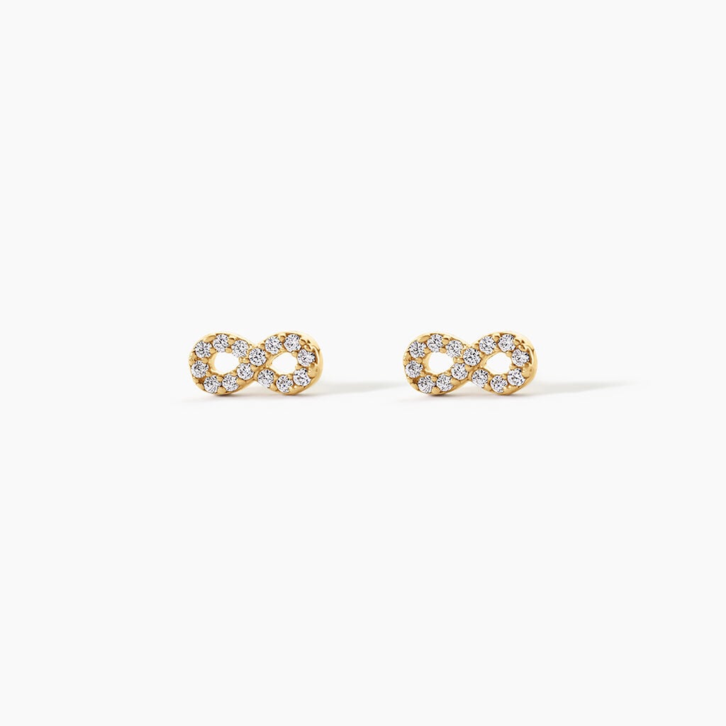 Boucles D'Oreilles Puces Fannelle Argent Dor&eacute; A L'Or 750/1000 Oxyde De Zirconium - Boucles d'oreilles fantaisie Femme | Histoire d&rsquo;Or