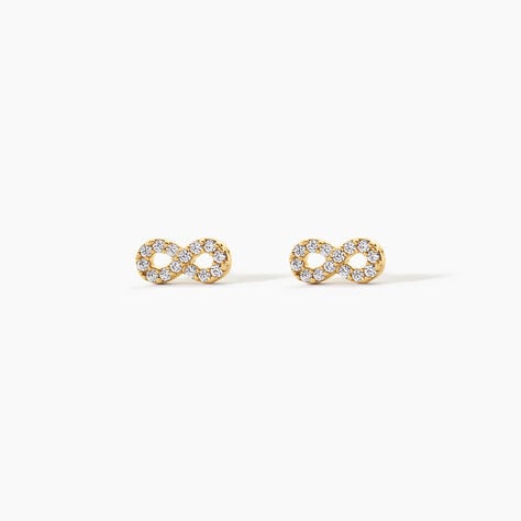 Boucles D'Oreilles Puces Fannelle Argent Dor&eacute; A L'Or 750/1000 Oxyde De Zirconium - Boucles d'oreilles fantaisie Femme | Histoire d&rsquo;Or
